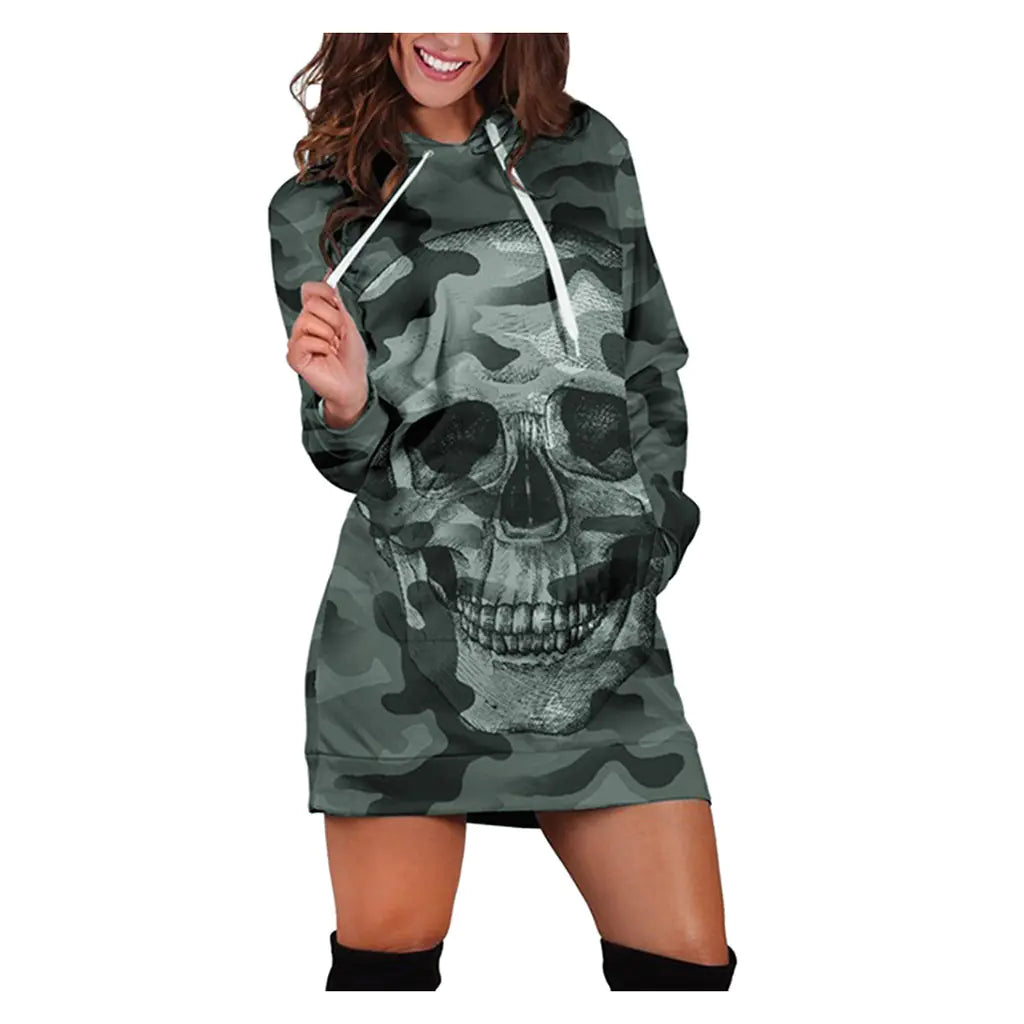 2019 Camouflage Skull Long Sleeve Hoodie for Halloween