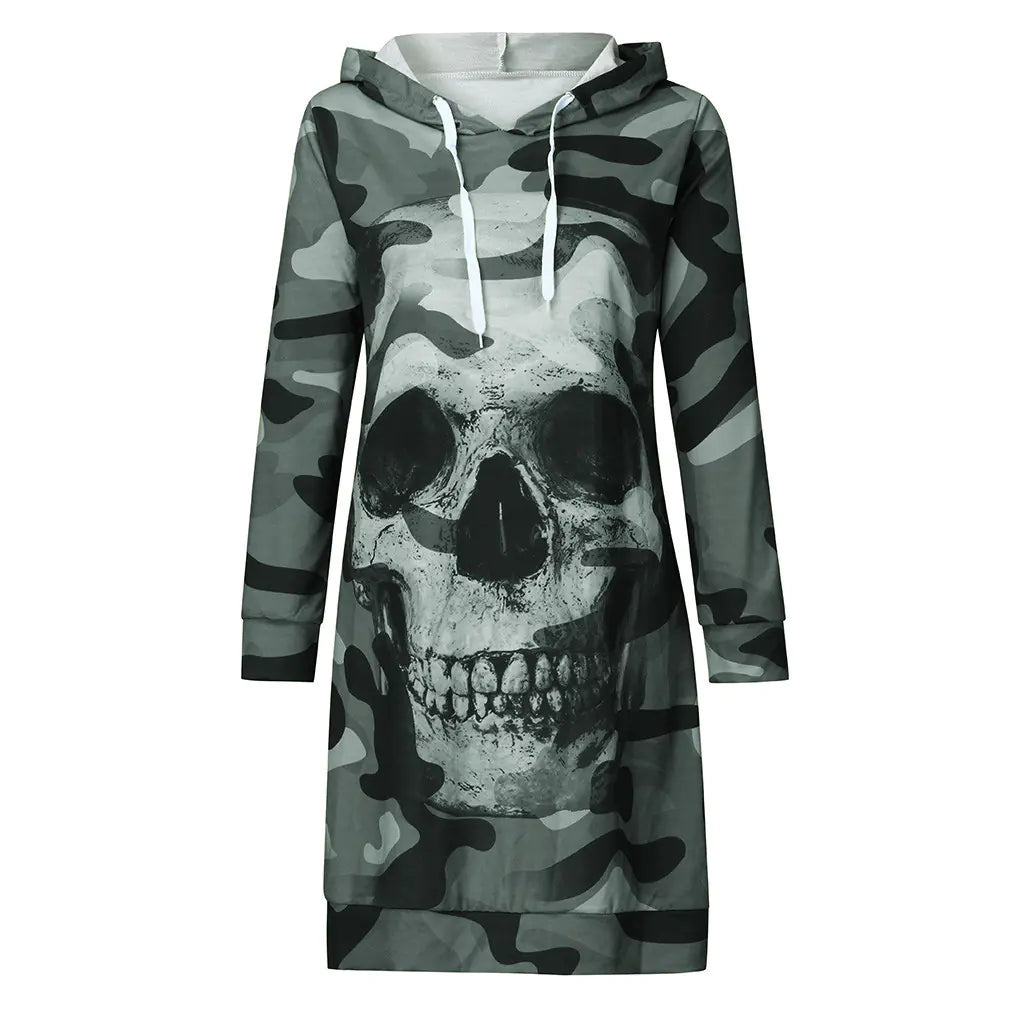 2019 Camouflage Skull Long Sleeve Hoodie for Halloween