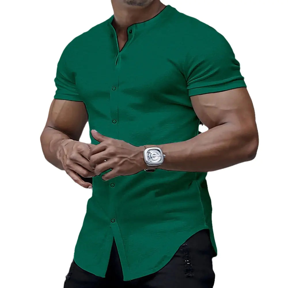 Men's Henry Collar Cardigan T-Shirt - Solid Color Top