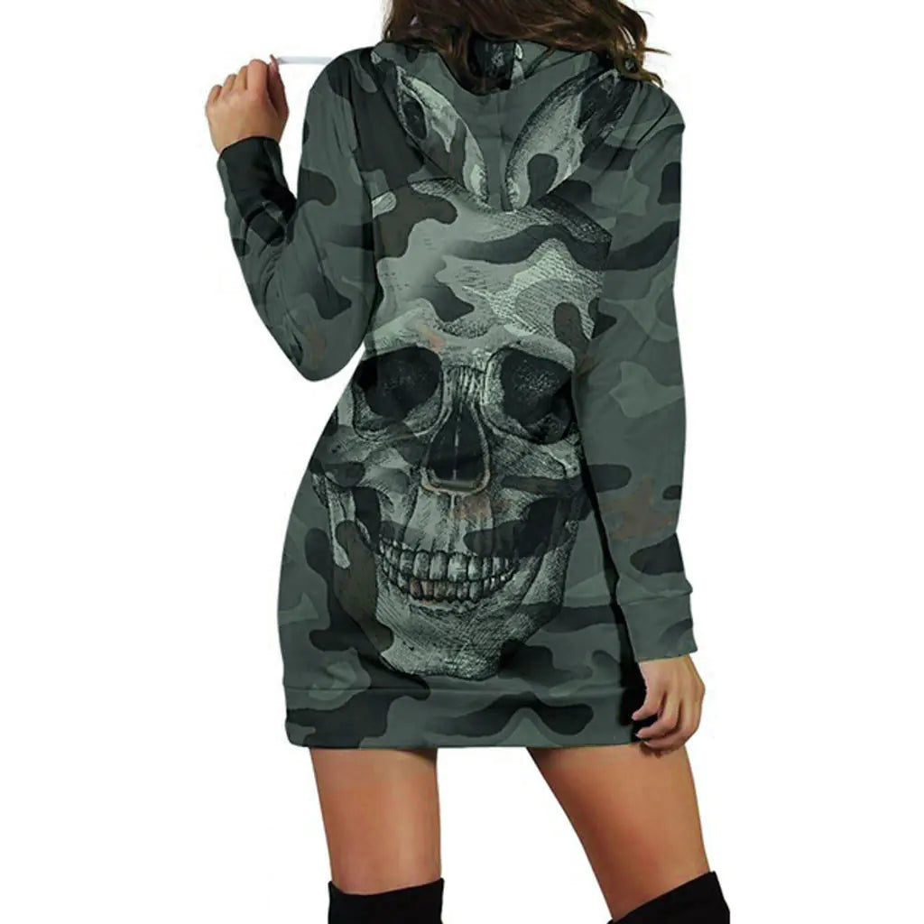 2019 Camouflage Skull Long Sleeve Hoodie for Halloween