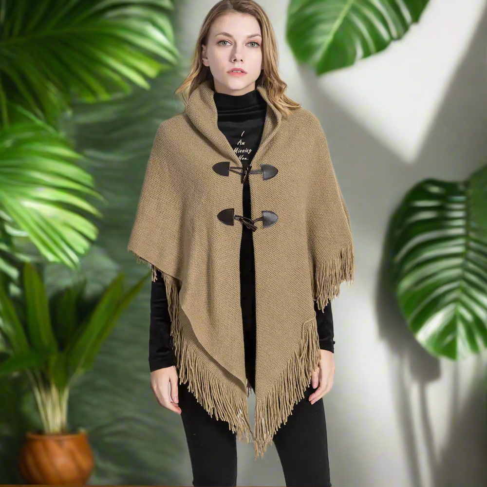Fashion Button Cardigan with Hooded Cashmere Scarf