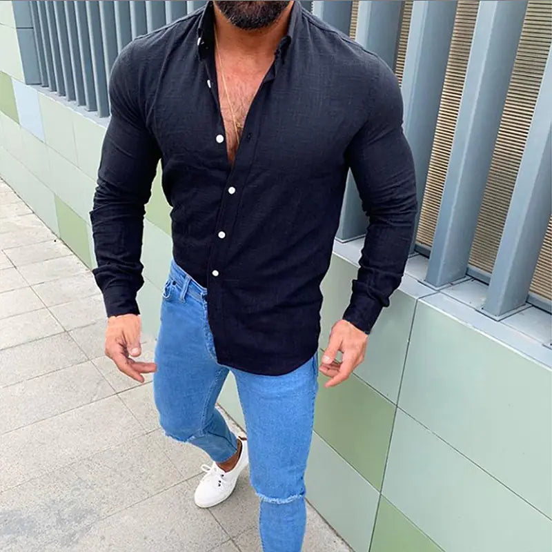 Men's Long Sleeve Linen Button-Down Shirt (New Style)