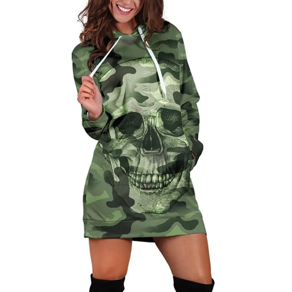 2019 Camouflage Skull Long Sleeve Hoodie for Halloween