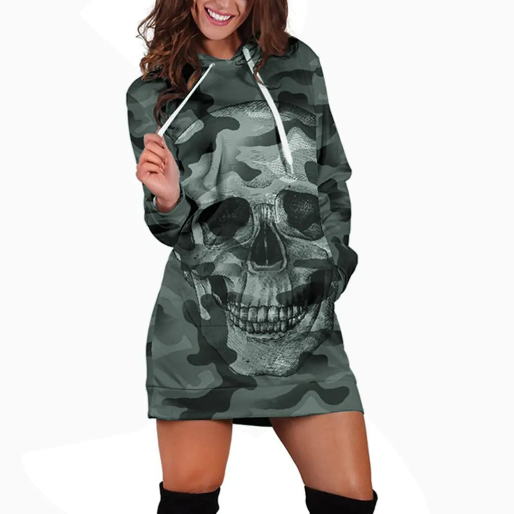 2019 Camouflage Skull Long Sleeve Hoodie for Halloween