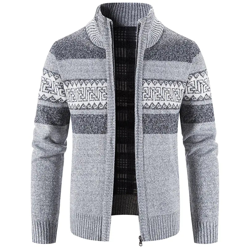Men's Hooded Color Block Knitted Cardigan Jacket
