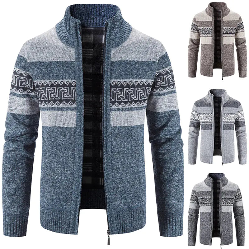 Men's Hooded Color Block Knitted Cardigan Jacket