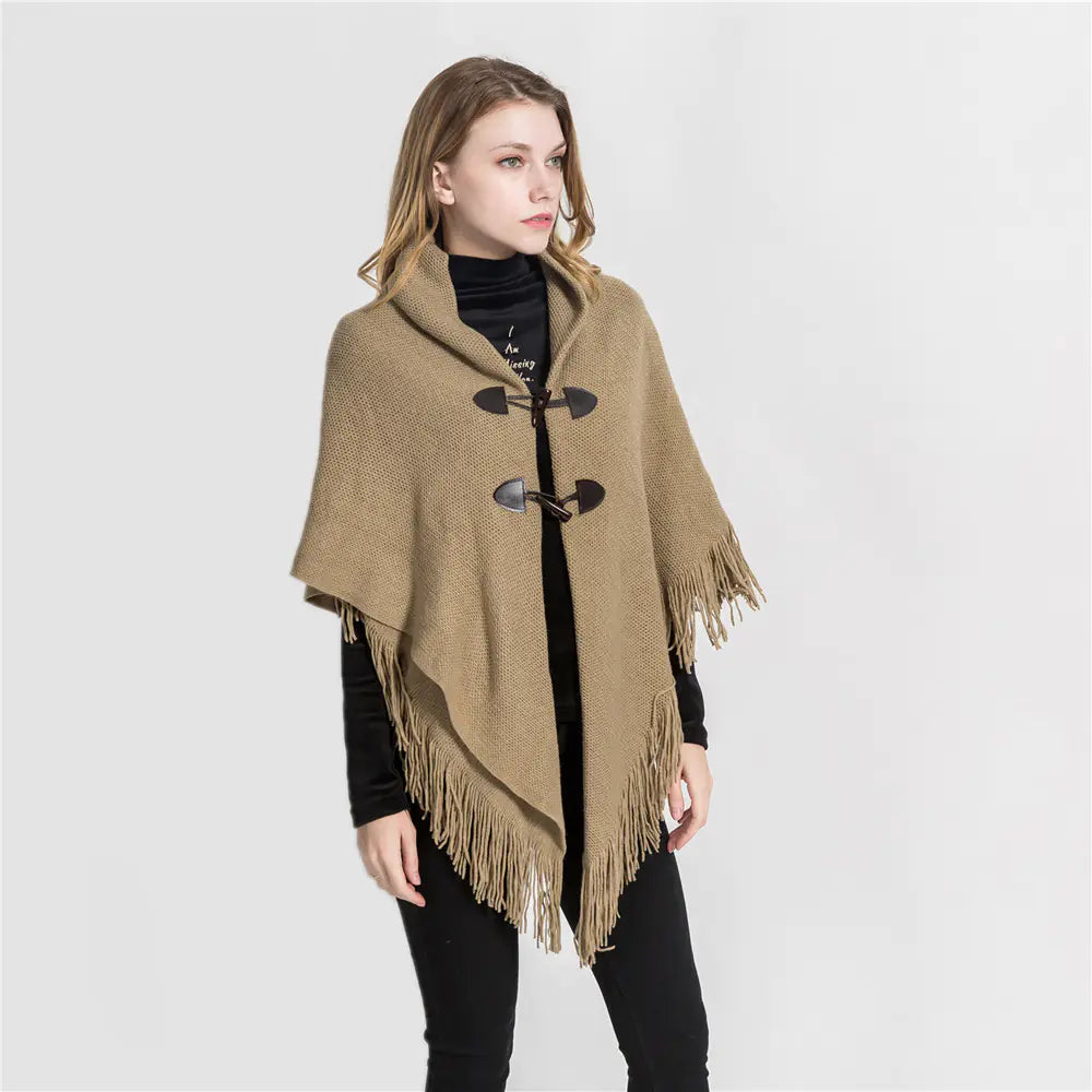 Fashion Button Cardigan with Hooded Cashmere Scarf