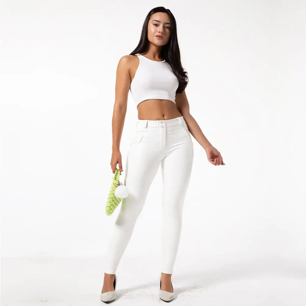 Women's Elastic Mid-Waist PU Leather Velvet Leggings