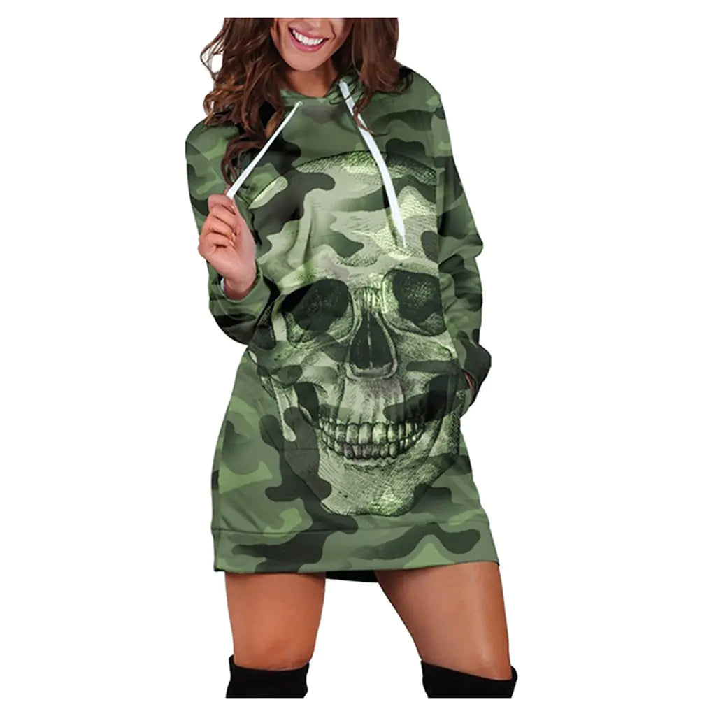 2019 Camouflage Skull Long Sleeve Hoodie for Halloween