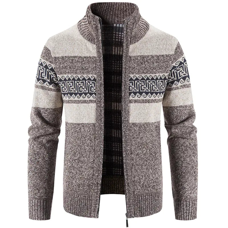 Men's Hooded Color Block Knitted Cardigan Jacket