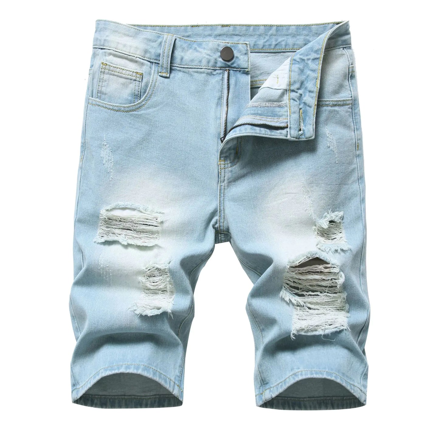 Men's Denim Shorts with Holes - European and American Style