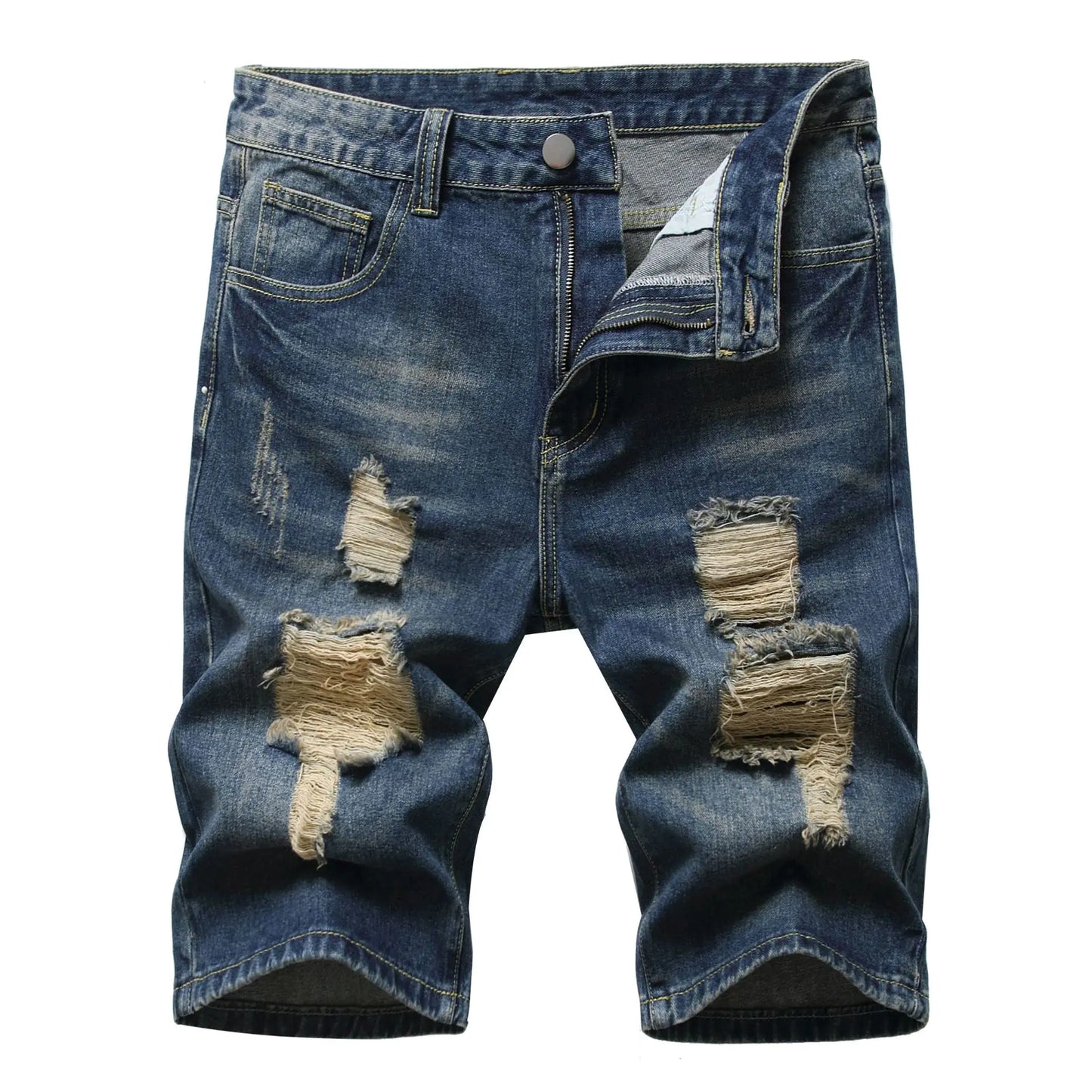 Men's Denim Shorts with Holes - European and American Style