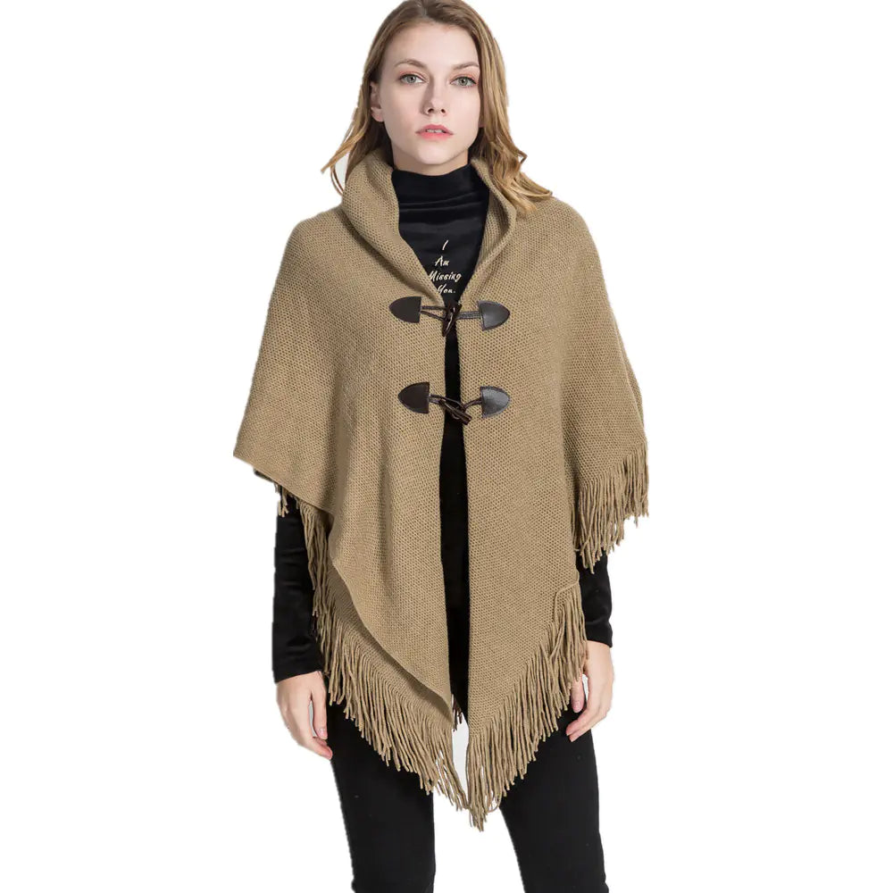 Fashion Button Cardigan with Hooded Cashmere Scarf