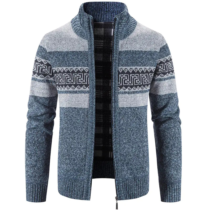 Men's Hooded Color Block Knitted Cardigan Jacket