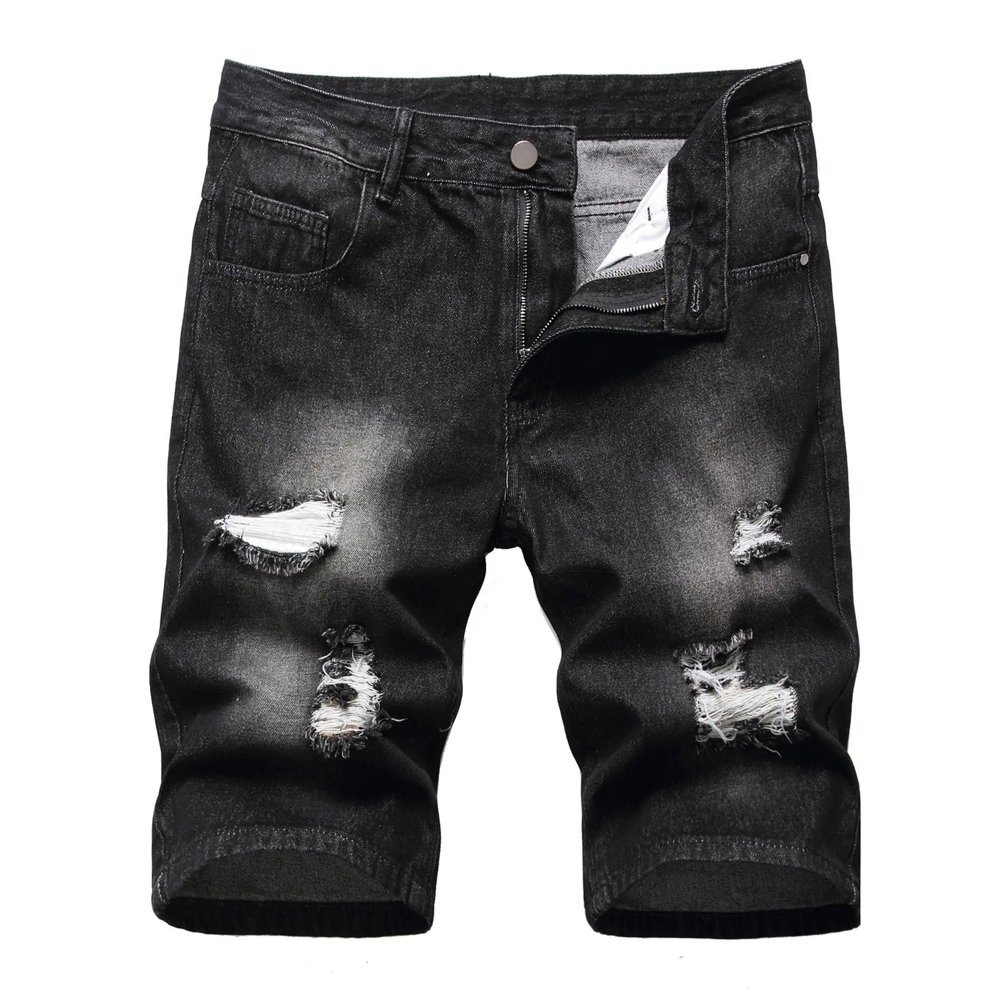 Men's Denim Shorts with Holes - European and American Style