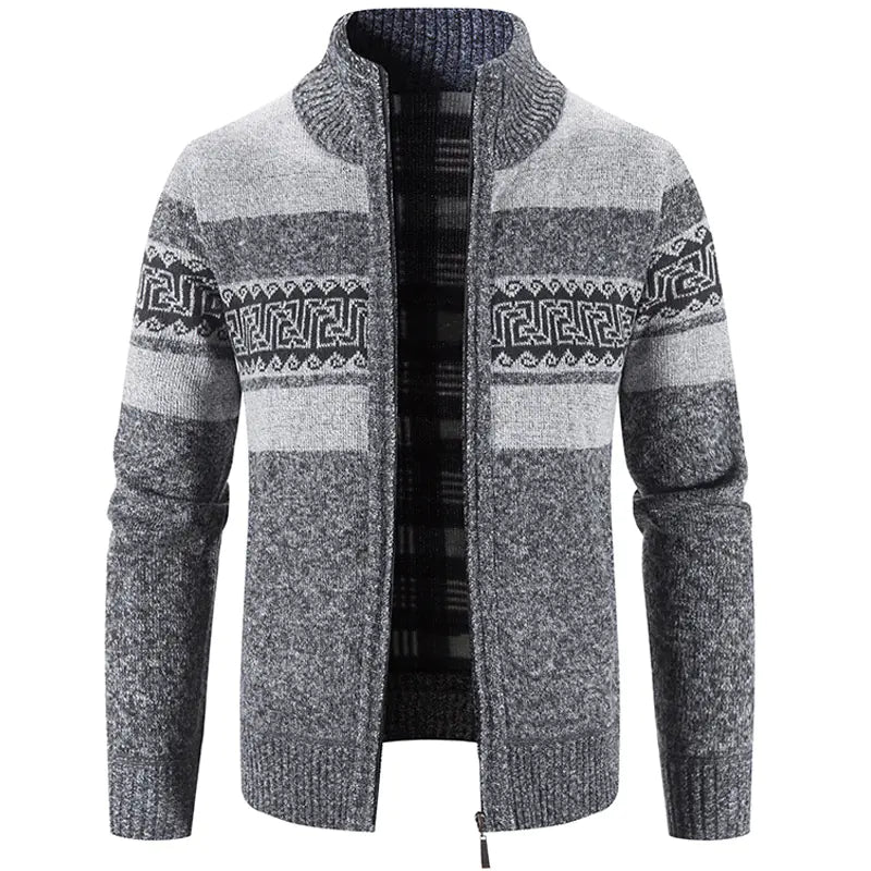 Men's Hooded Color Block Knitted Cardigan Jacket