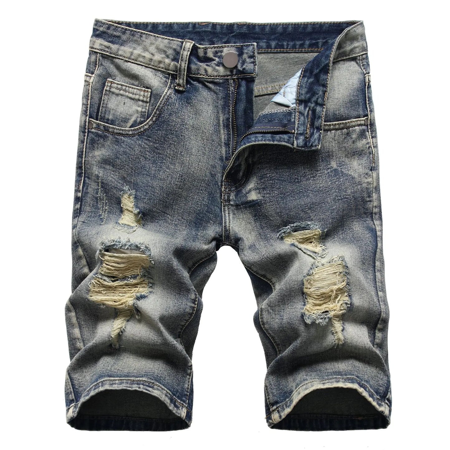Men's Denim Shorts with Holes - European and American Style