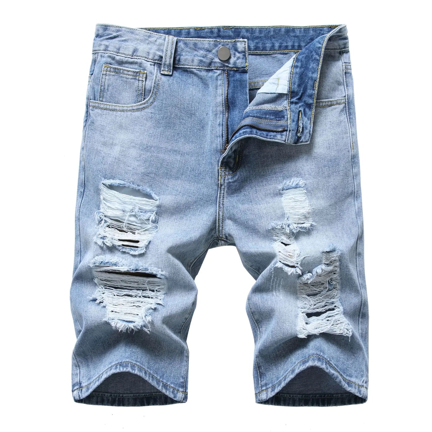 Men's Denim Shorts with Holes - European and American Style