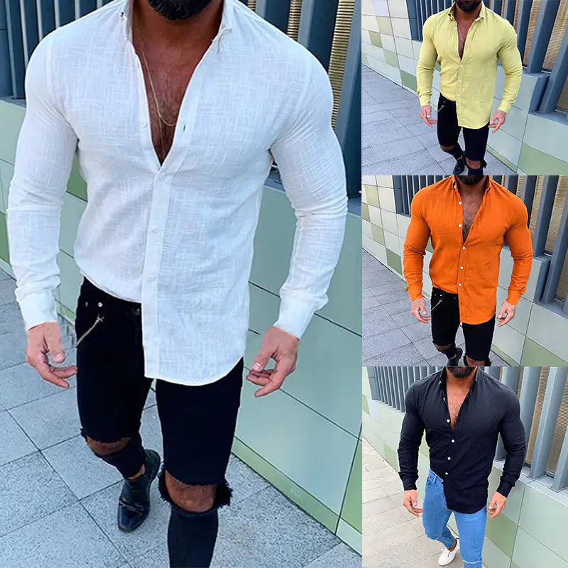 Men's Long Sleeve Linen Button-Down Shirt (New Style)