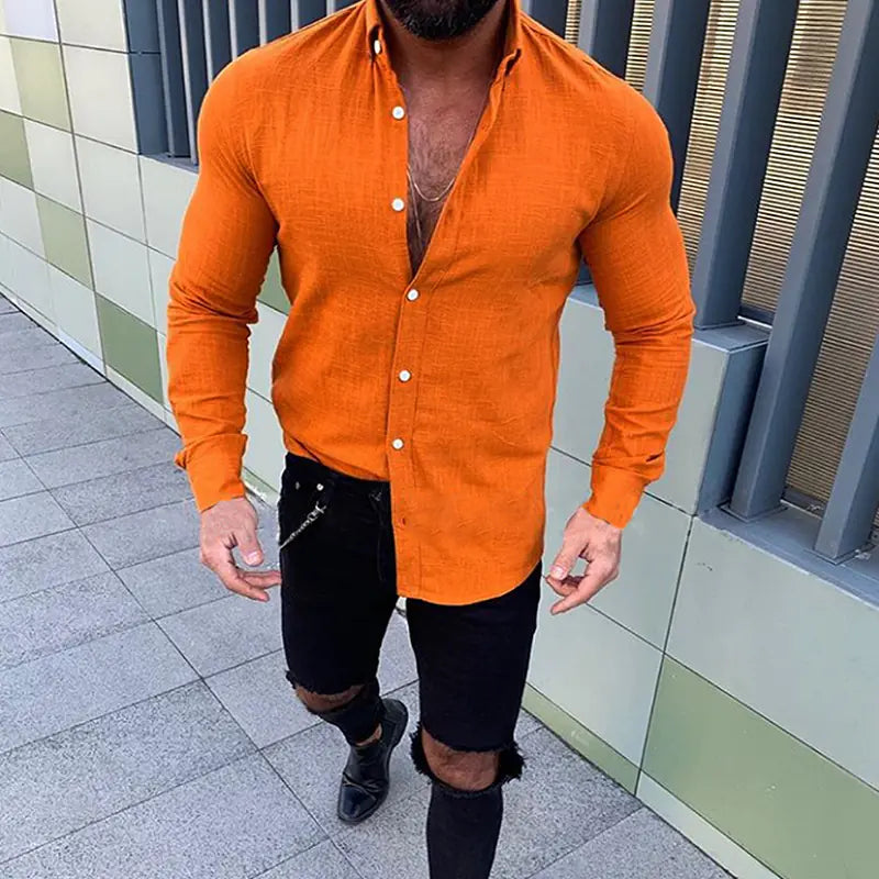 Men's Long Sleeve Linen Button-Down Shirt (New Style)