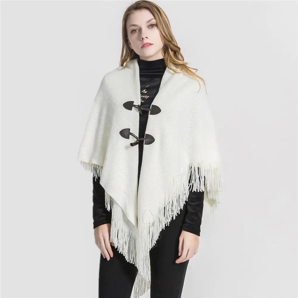 Fashion Button Cardigan with Hooded Cashmere Scarf
