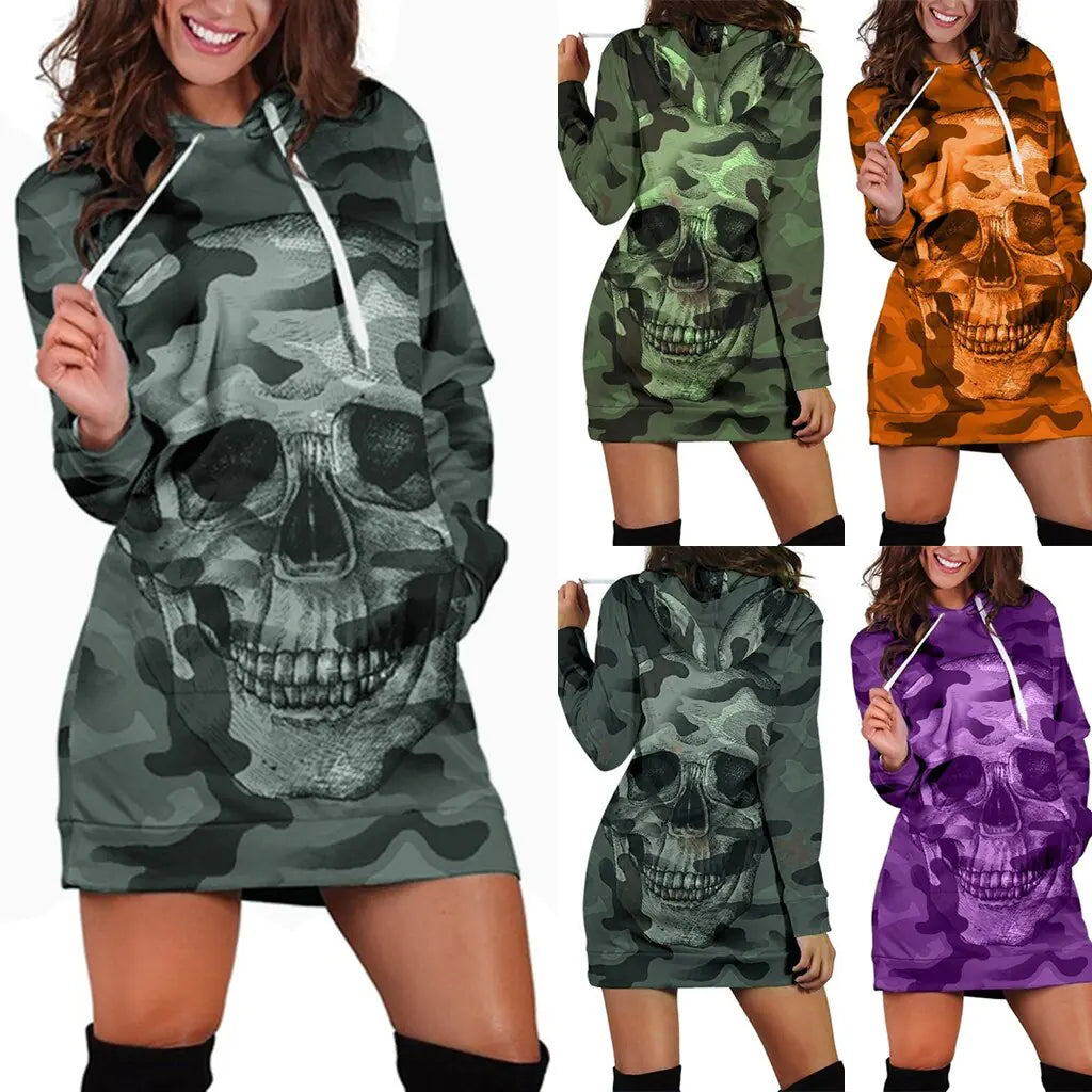 2019 Camouflage Skull Long Sleeve Hoodie for Halloween
