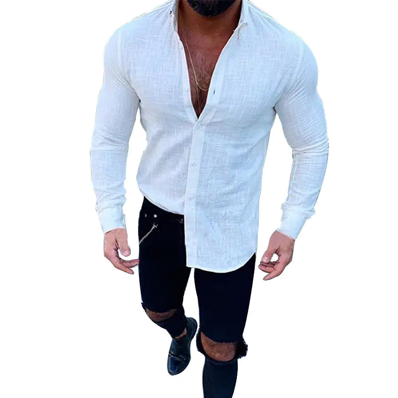 Men's Long Sleeve Linen Button-Down Shirt (New Style)