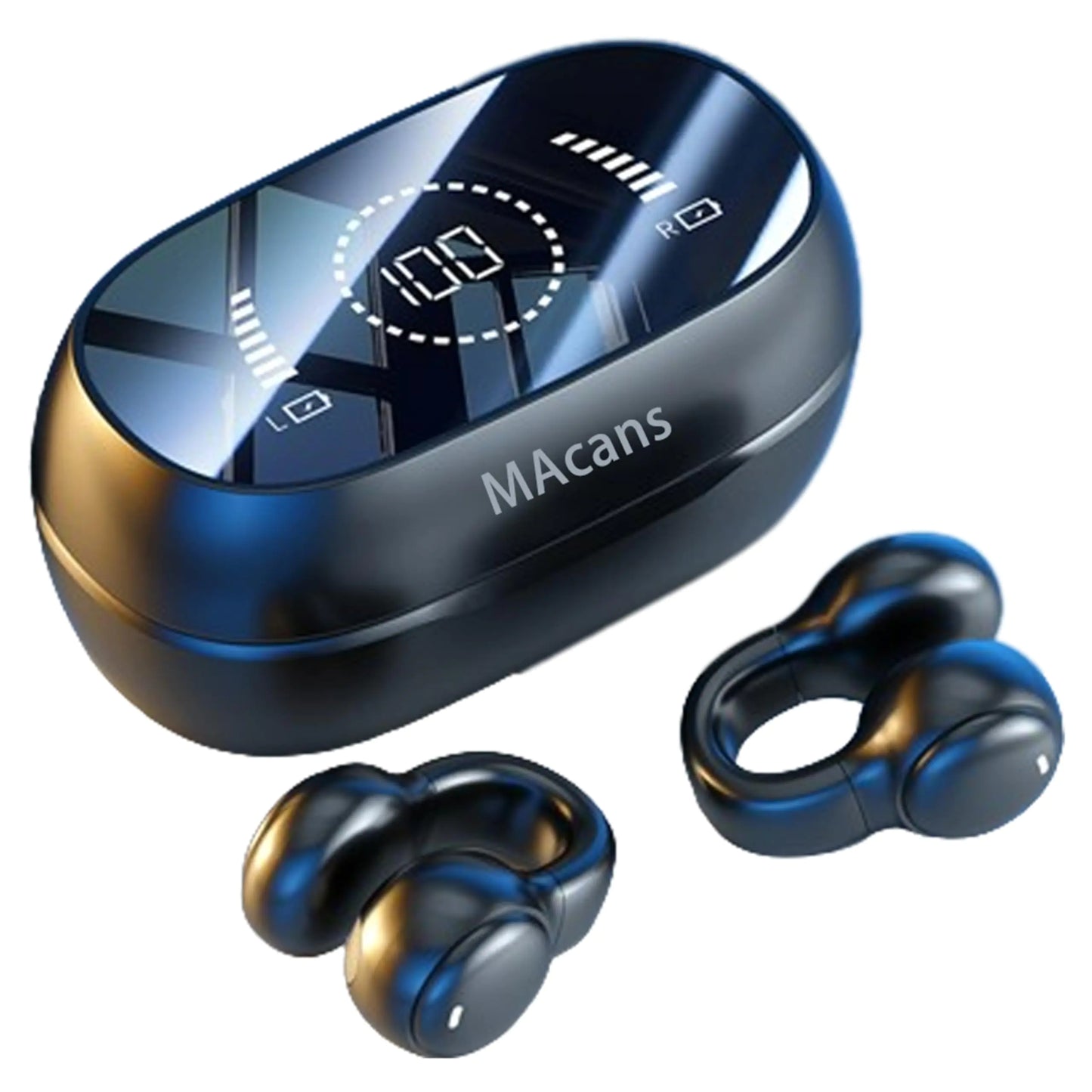 MAcnas Wireless Earbuds Open Ear Clip Headphones Air Conduction Headphones LED Power Display Earphones Sport Bluetooth 5.3 Headphones (Black)