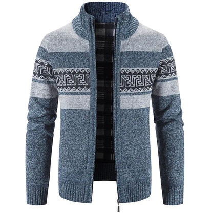 Men's Hooded Color Block Knitted Cardigan Jacket
