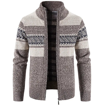 Men's Hooded Color Block Knitted Cardigan Jacket