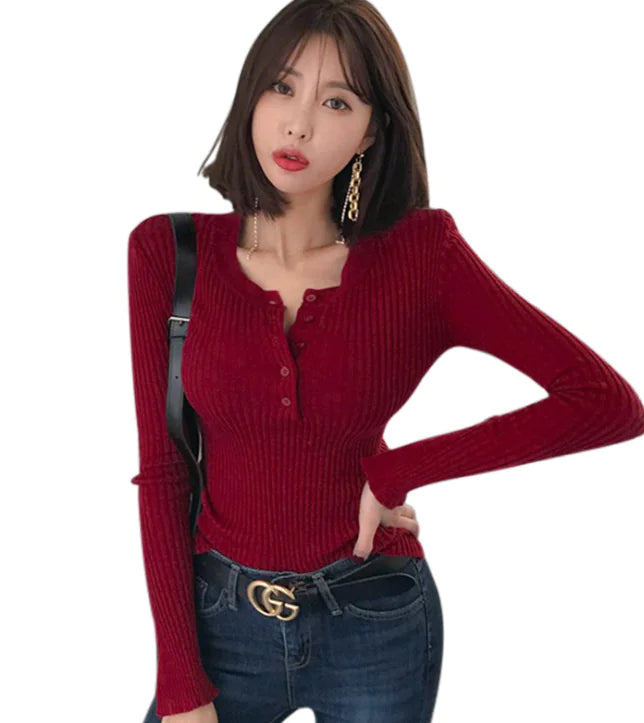 Autumn Winter Solid Color Long Sleeve Sweater for Women