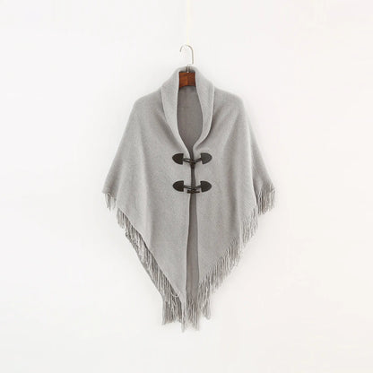 Fashion Button Cardigan with Hooded Cashmere Scarf