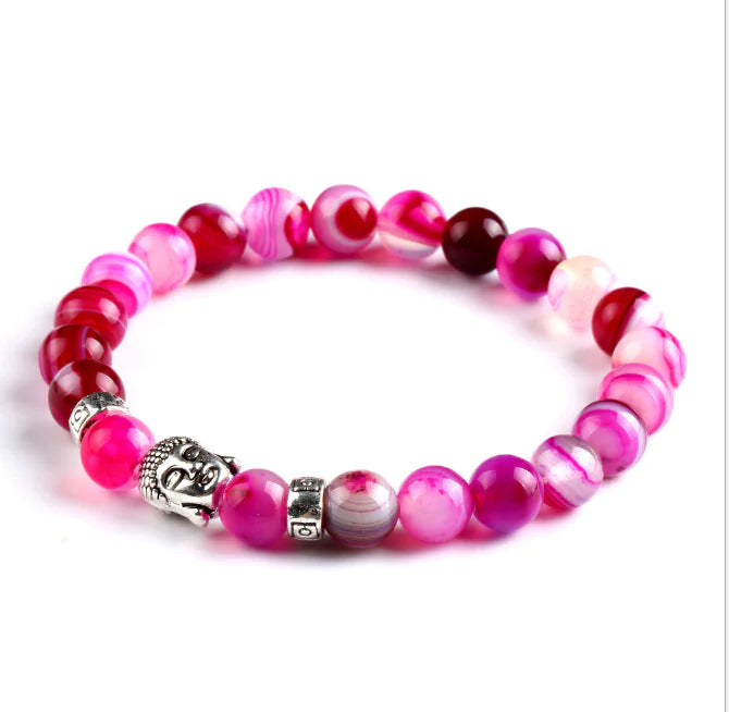 Agate Bead Bracelet, 8mm Natural Stone Yoga Chakra