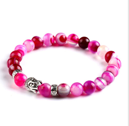 Agate Bead Bracelet, 8mm Natural Stone Yoga Chakra