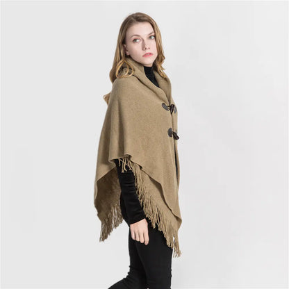 Fashion Button Cardigan with Hooded Cashmere Scarf
