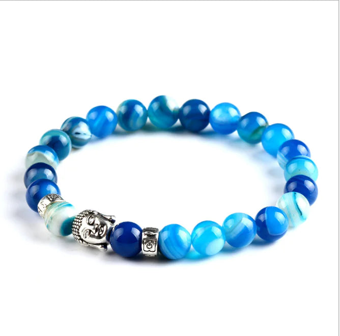 Agate Bead Bracelet, 8mm Natural Stone Yoga Chakra