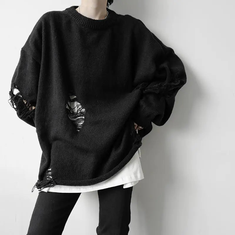 Solid Color Torn Sweater for Men - Autumn & Winter