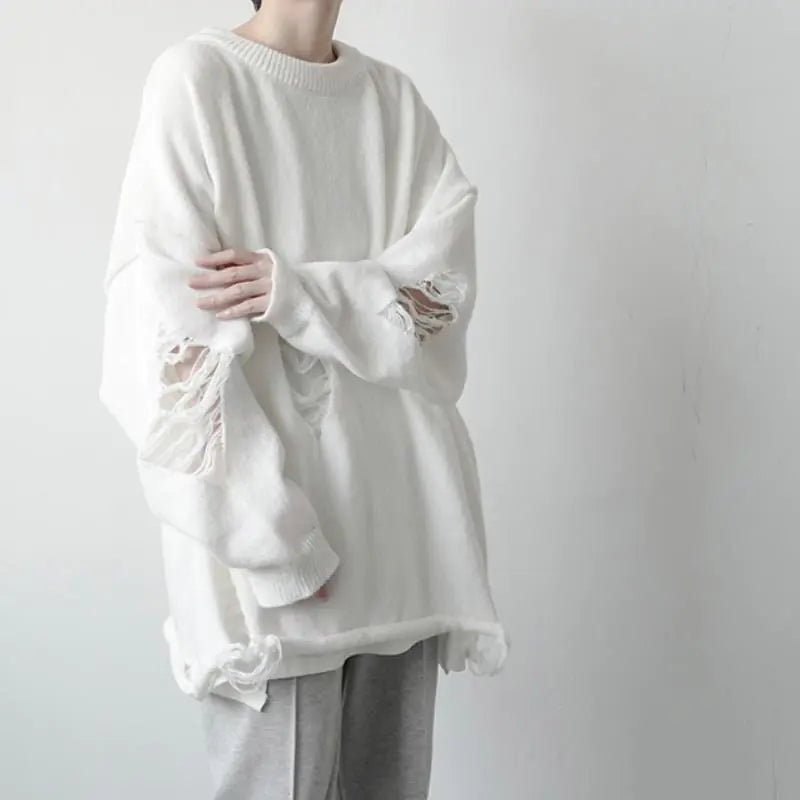 Solid Color Torn Sweater for Men - Autumn & Winter