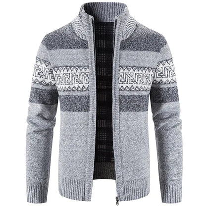 Men's Hooded Color Block Knitted Cardigan Jacket
