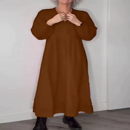 V-neck Long Sleeve Solid Color Dress for Autumn & Winter