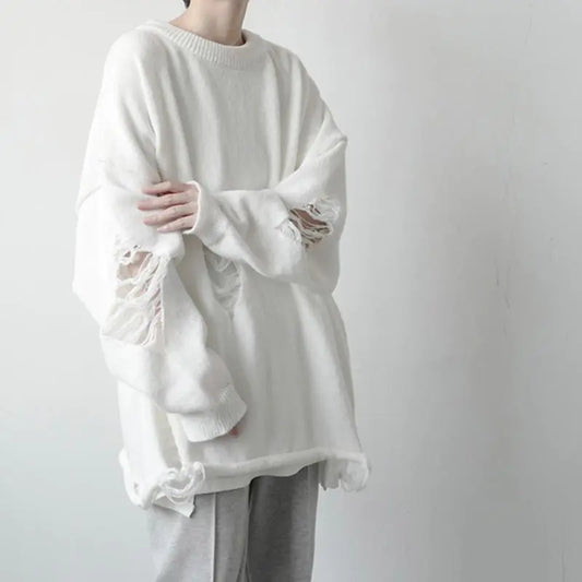 Solid Color Torn Sweater for Men - Autumn & Winter