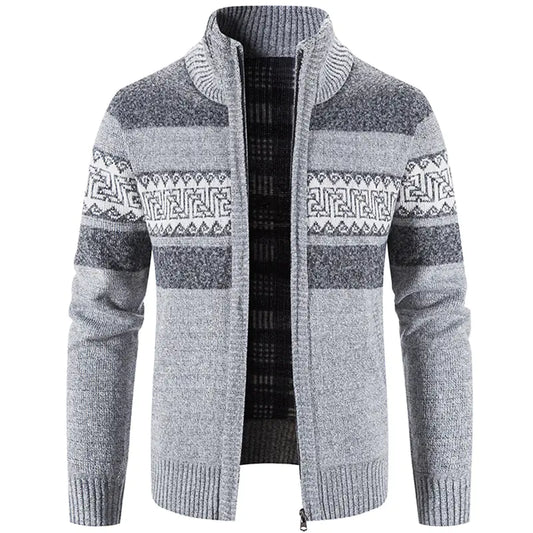 Men's Hooded Color Block Knitted Cardigan Jacket