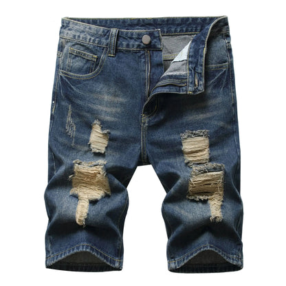 Men's Denim Shorts with Holes - European and American Style