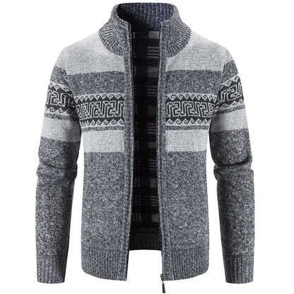 Men's Hooded Color Block Knitted Cardigan Jacket
