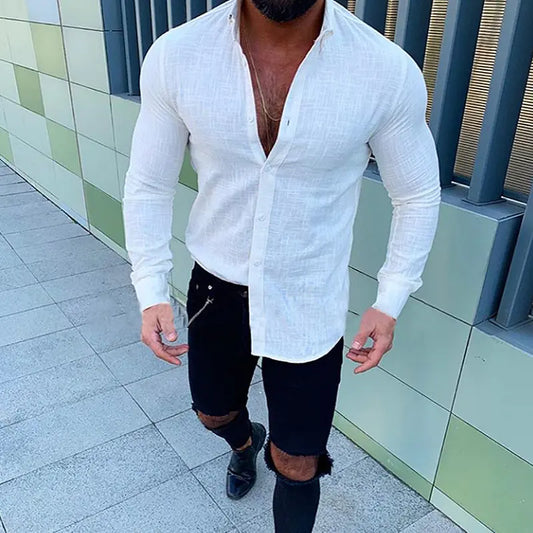 Men's Long Sleeve Linen Button-Down Shirt (New Style)